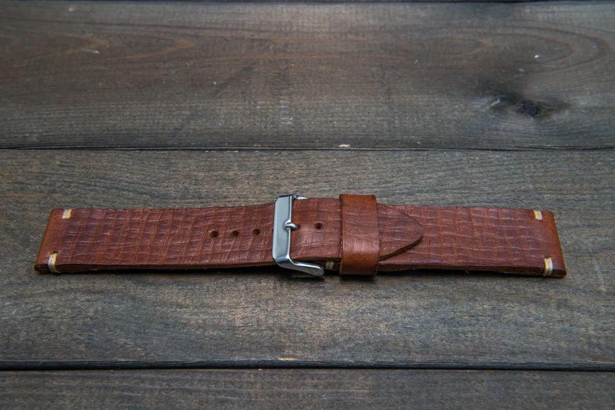 Italian bull leather watch strap 4 mm thick, Torre Cognac, handmade in Finland -  16mm, 17 mm, 18mm, 19 mm, 20mm, 21mm, 22mm, 23 mm, 24mm, 25 mm, 26 mm.