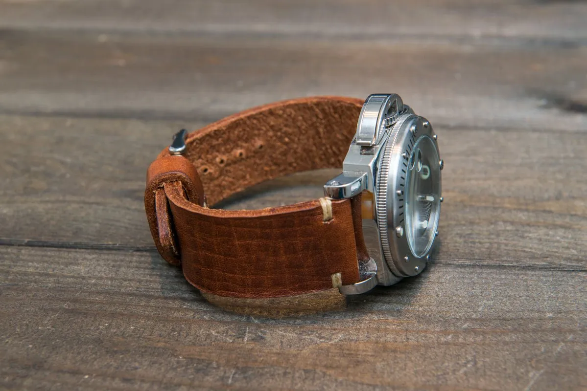 Italian bull leather watch strap 4 mm thick, Torre Cognac, handmade in Finland -  16mm, 17 mm, 18mm, 19 mm, 20mm, 21mm, 22mm, 23 mm, 24mm, 25 mm, 26 mm.