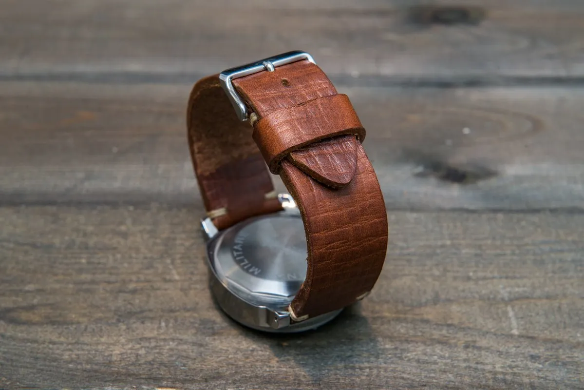 Italian bull leather watch strap 4 mm thick, Torre Cognac, handmade in Finland -  16mm, 17 mm, 18mm, 19 mm, 20mm, 21mm, 22mm, 23 mm, 24mm, 25 mm, 26 mm.