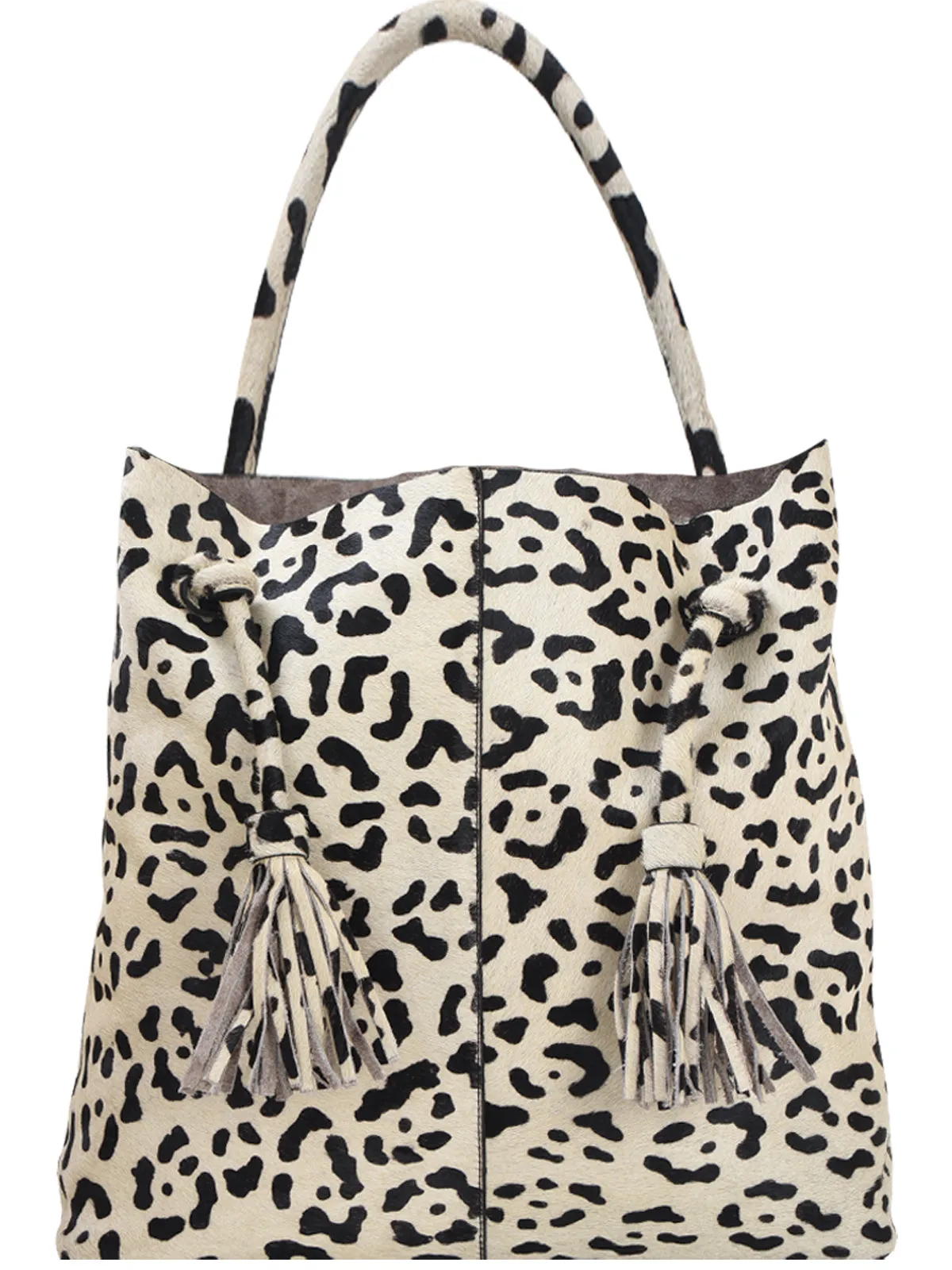 Ivory Leopard Leather Hobo Shoulder Bag
