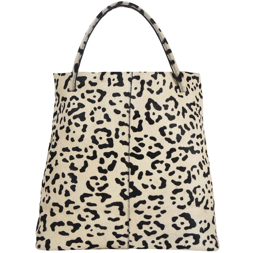 Ivory Leopard Leather Hobo Shoulder Bag