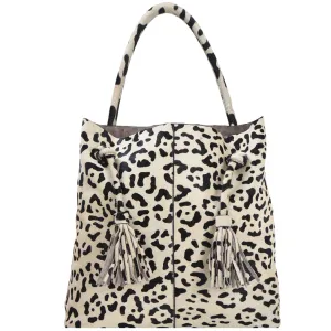 Ivory Leopard Leather Hobo Shoulder Bag