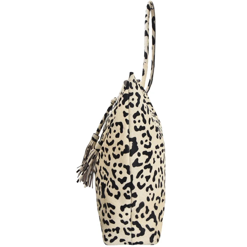 Ivory Leopard Leather Hobo Shoulder Bag