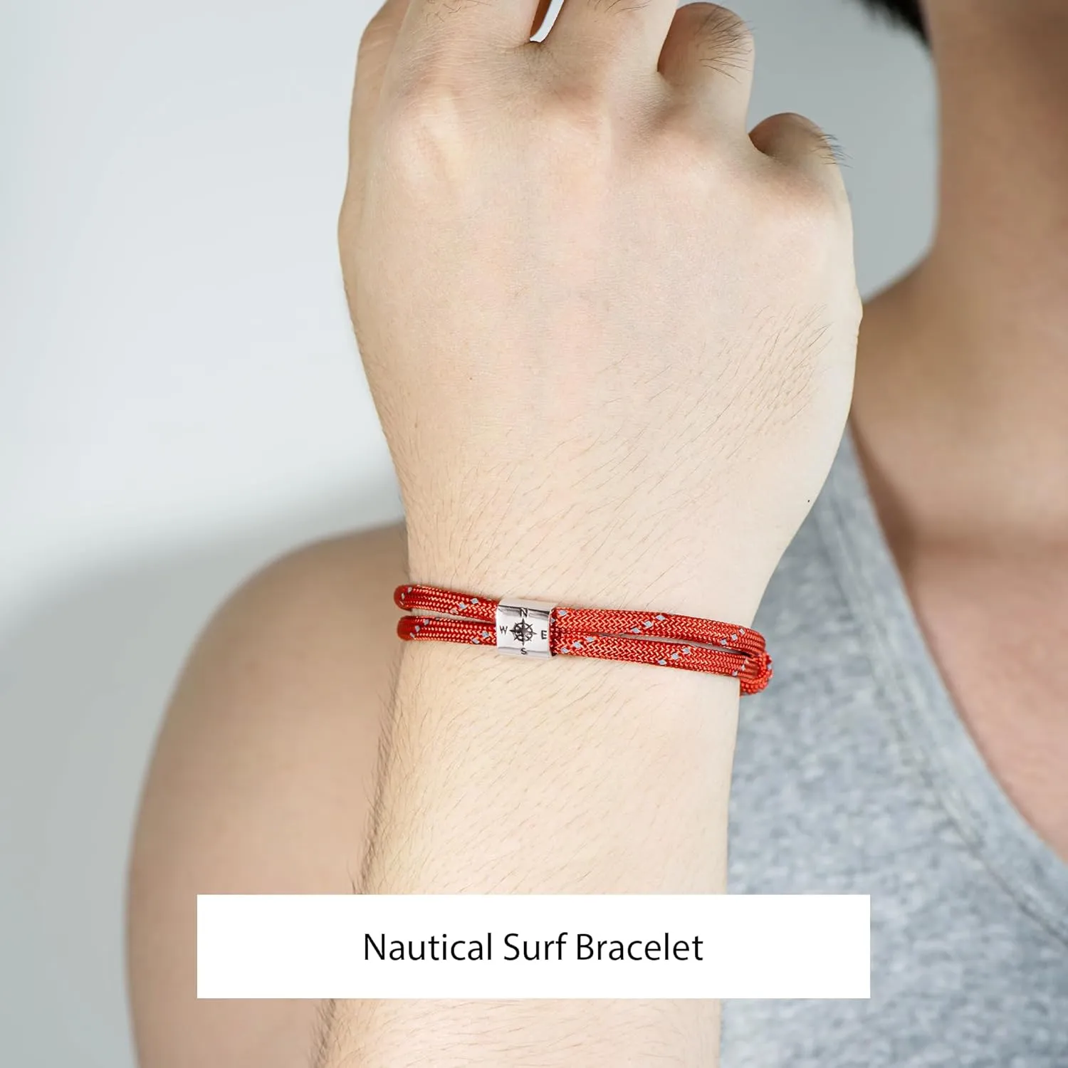J.Endar Compass Nautical Paracord Bracelet for Men, 925 Sterling Silver Handmade Bracelet Surfer Summer Beach Jewelry Partner Friendship Gift