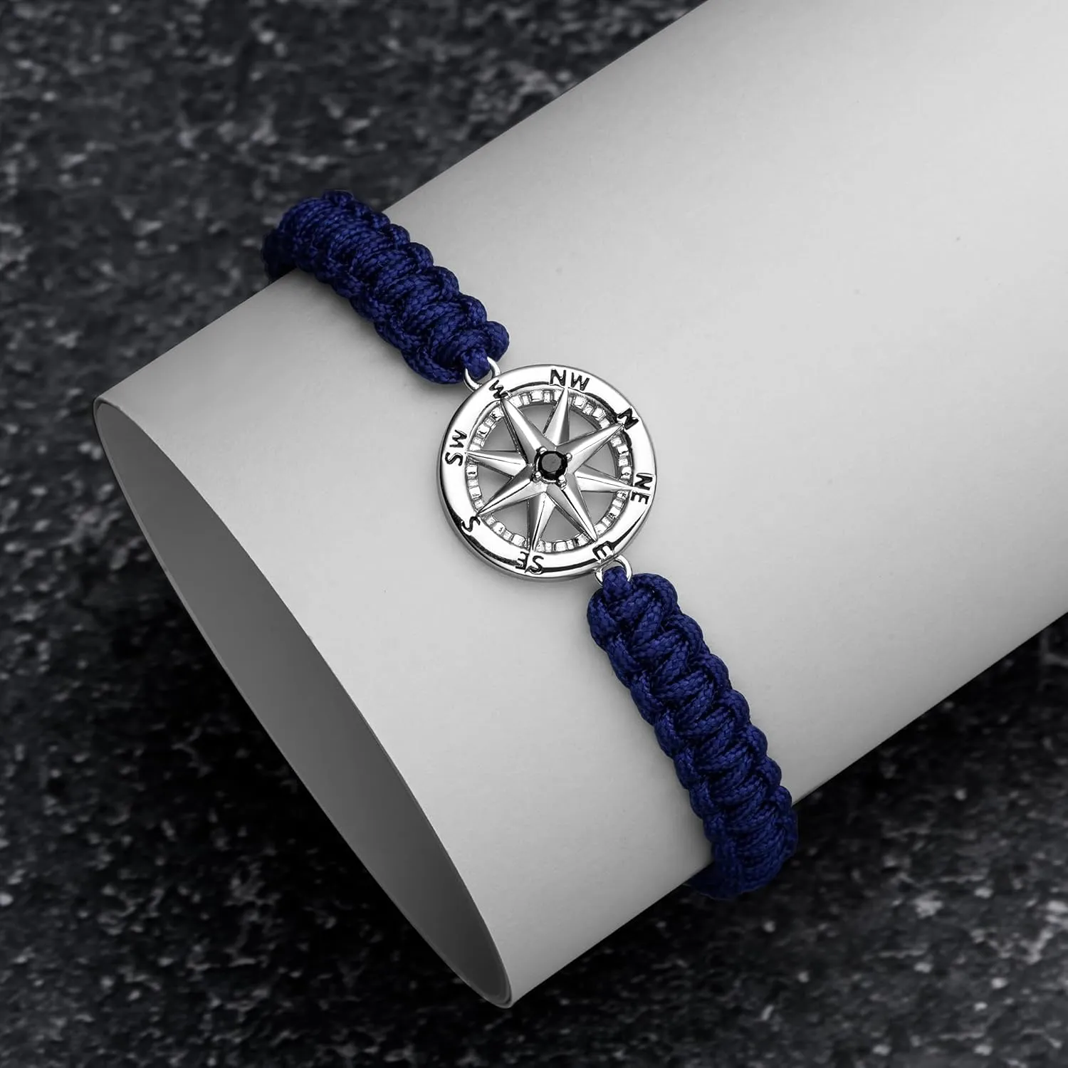 JENDEAR SHINE Compass Bracelet for Men, 925 Silver Adjustable Handmade Rope Chain, Vintage Viking Style Bracelet Gift for Men