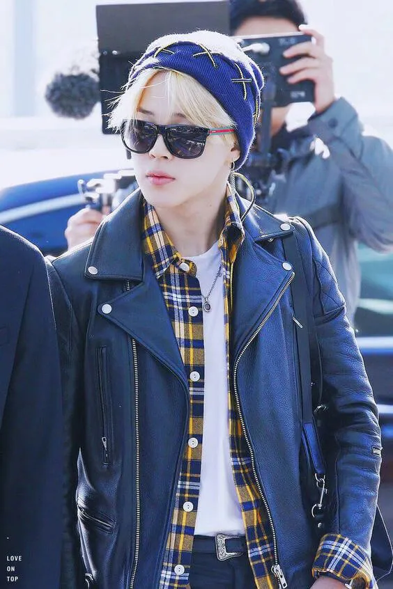 Jimin Airport Fashion Black Biker Leather Jacket
