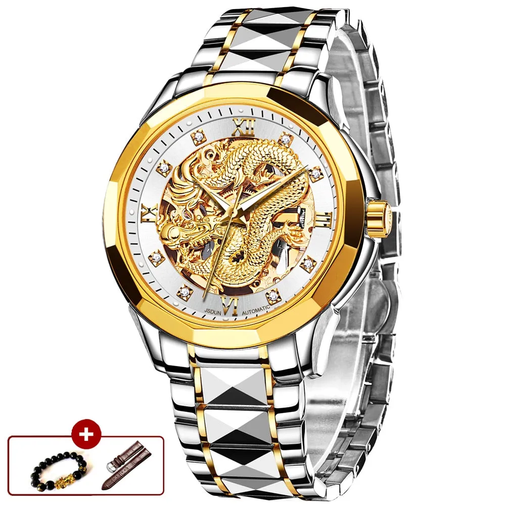 JSDUN Brand Luxury Automatic Mechanical Watches Gold Dragon Watch Waterproof Fashion Unique Gift relogio masculino