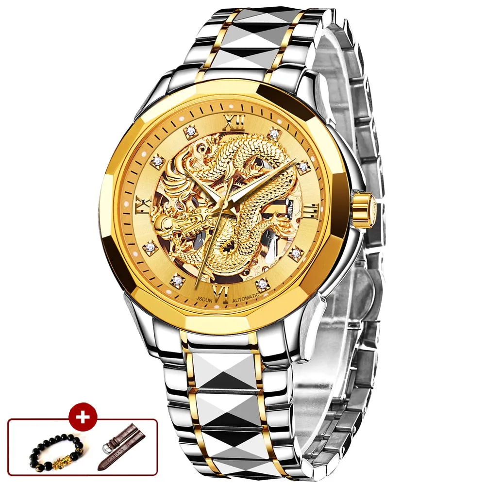 JSDUN Brand Luxury Automatic Mechanical Watches Gold Dragon Watch Waterproof Fashion Unique Gift relogio masculino