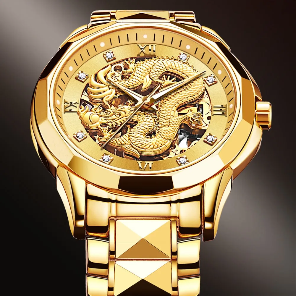JSDUN Brand Luxury Automatic Mechanical Watches Gold Dragon Watch Waterproof Fashion Unique Gift relogio masculino