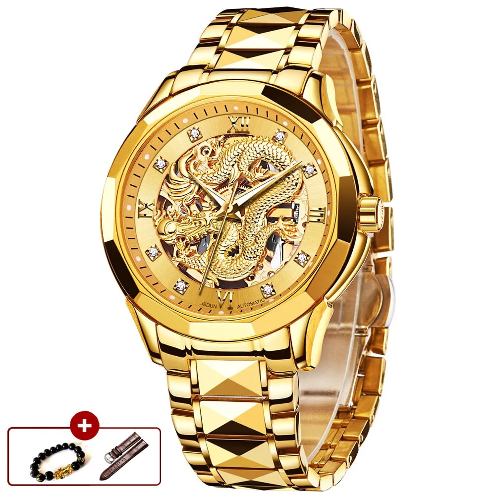 JSDUN Brand Luxury Automatic Mechanical Watches Gold Dragon Watch Waterproof Fashion Unique Gift relogio masculino