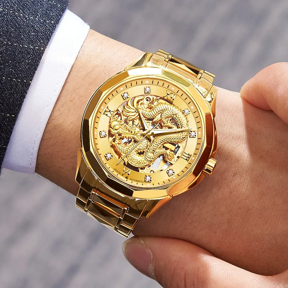 JSDUN Brand Luxury Automatic Mechanical Watches Gold Dragon Watch Waterproof Fashion Unique Gift relogio masculino