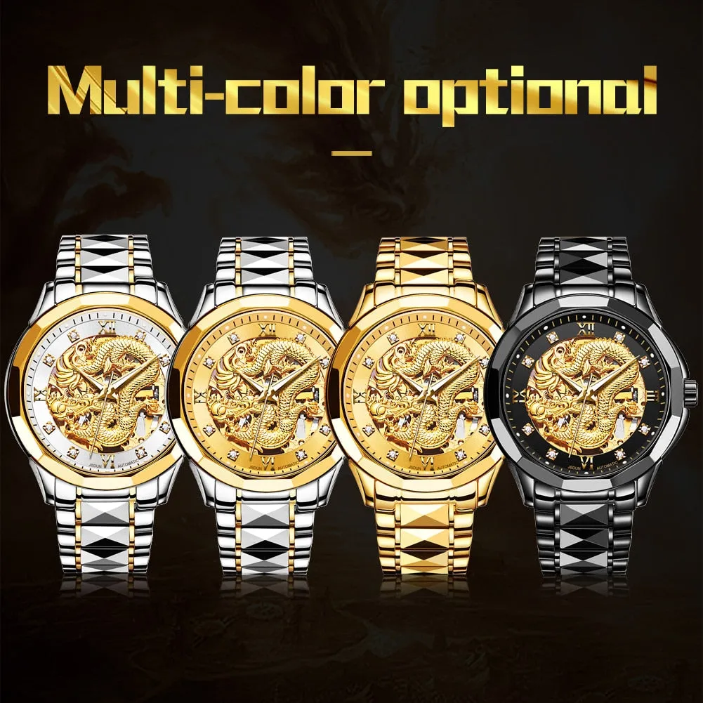 JSDUN Brand Luxury Automatic Mechanical Watches Gold Dragon Watch Waterproof Fashion Unique Gift relogio masculino
