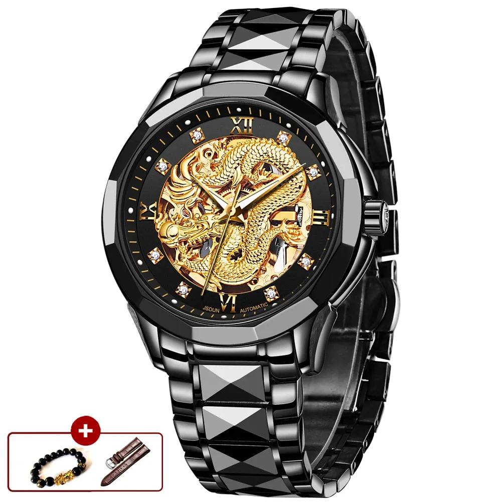 JSDUN Brand Luxury Automatic Mechanical Watches Gold Dragon Watch Waterproof Fashion Unique Gift relogio masculino