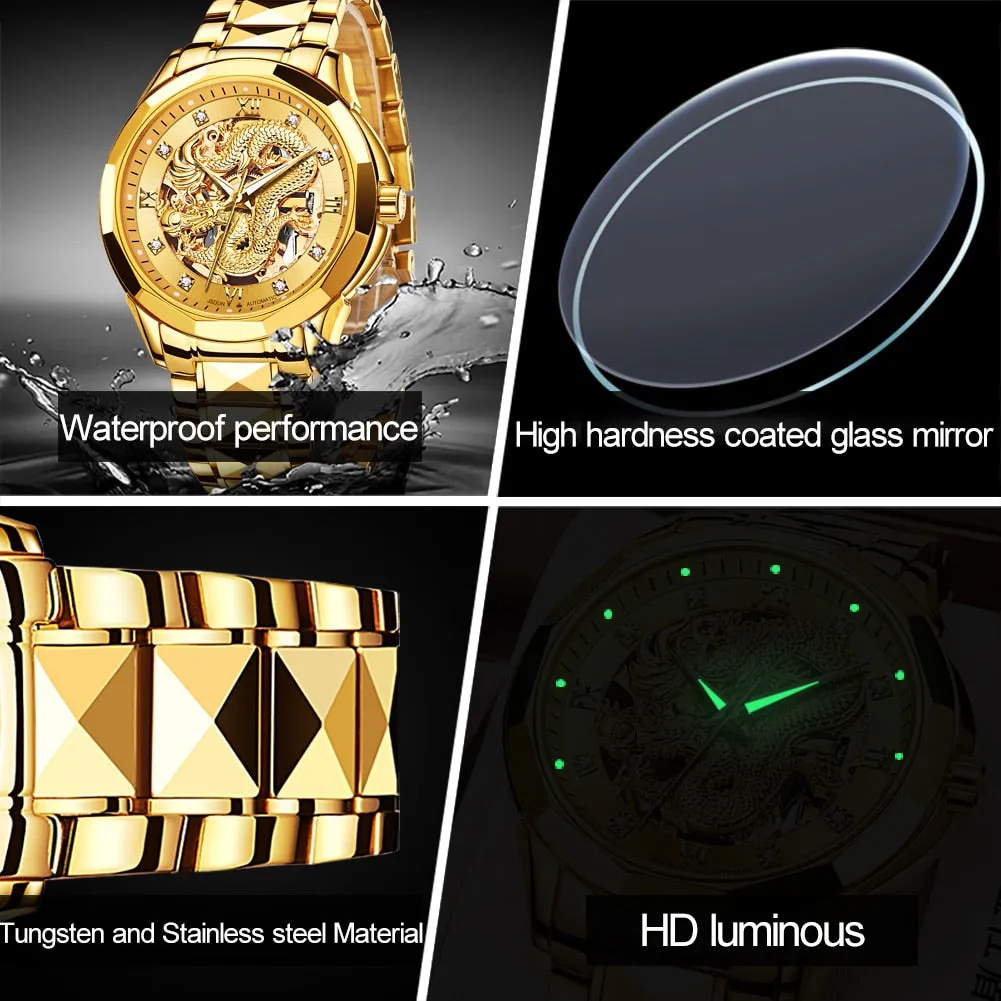 JSDUN Brand Luxury Automatic Mechanical Watches Gold Dragon Watch Waterproof Fashion Unique Gift relogio masculino