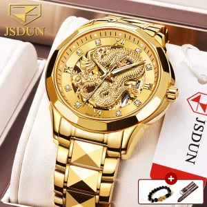 JSDUN Brand Luxury Automatic Mechanical Watches Gold Dragon Watch Waterproof Fashion Unique Gift relogio masculino