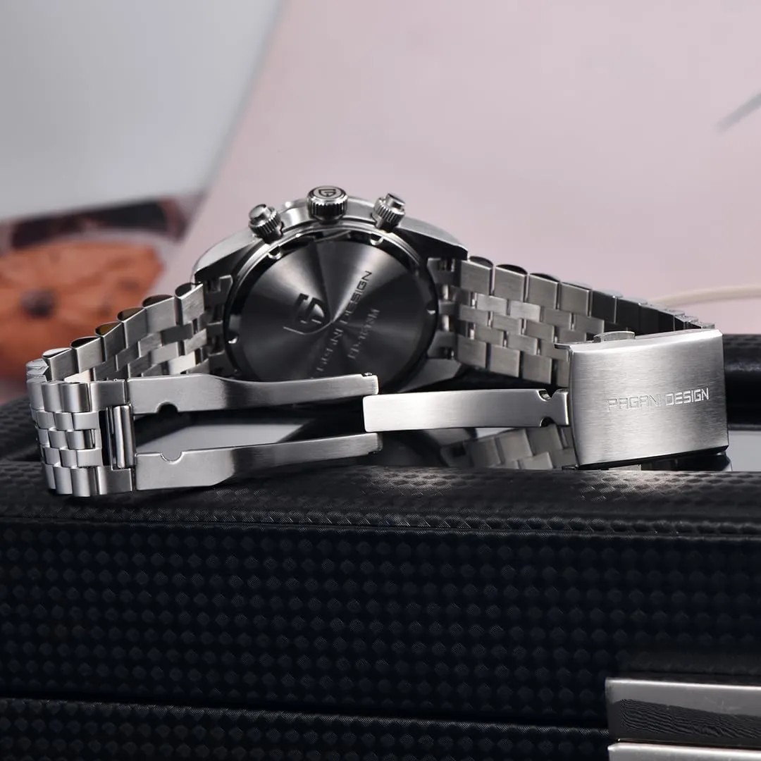 LACZ DENTON Pagani Design 1718 Panda Dial Men's Chronograph Watches Japan VK64 Movement Stianless Steel 100M Waterproof Men Fashion Casual Watch