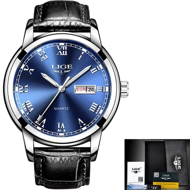 Leather Chronograph Waterproof Automatic Date Quartz Men Watch