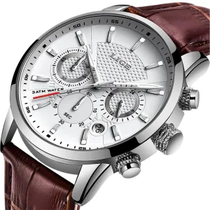 Leather Chronograph Waterproof Automatic Date Quartz Men Watch