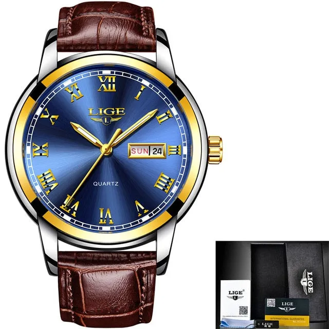 Leather Chronograph Waterproof Automatic Date Quartz Men Watch