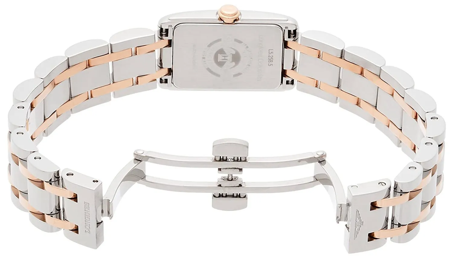 Longines DolceVita Stainless Steel & Rose Gold Mother-Of-Pearl Dial Diamonds Rectangle Quartz Womens Watch L5.258.5.87.7