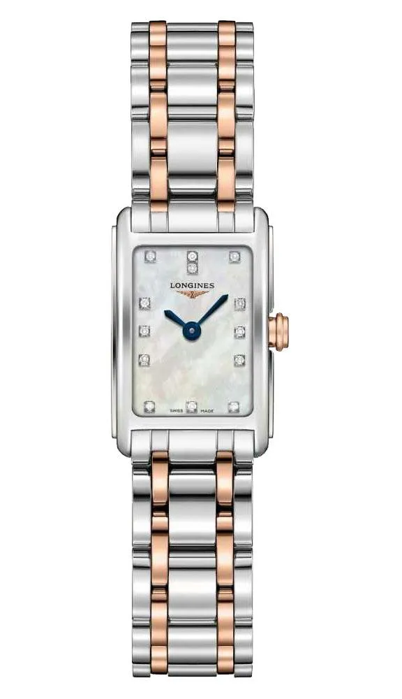 Longines DolceVita Stainless Steel & Rose Gold Mother-Of-Pearl Dial Diamonds Rectangle Quartz Womens Watch L5.258.5.87.7