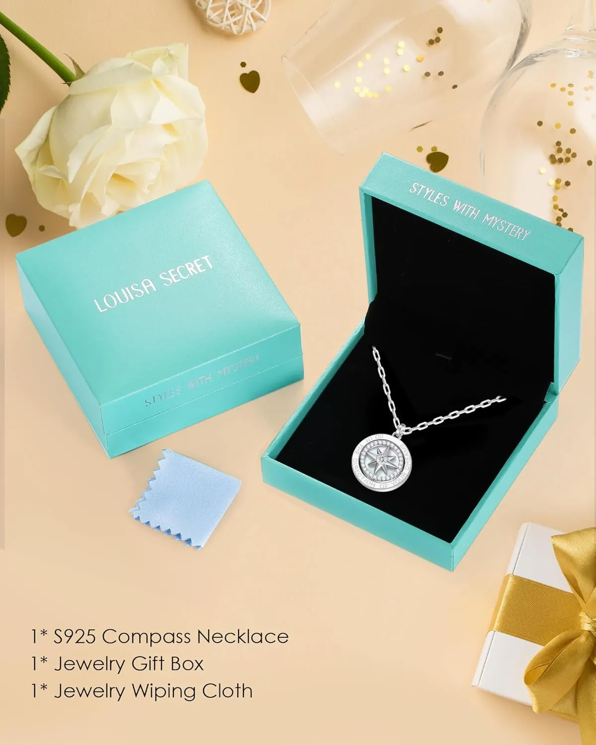 LOUISA SECRET Graduation Gifts for Her 2025, S925 Sterling Silver Compass Birthstone Necklace for Her, Anniversary Birthday Jewelry Gifts for Women Her