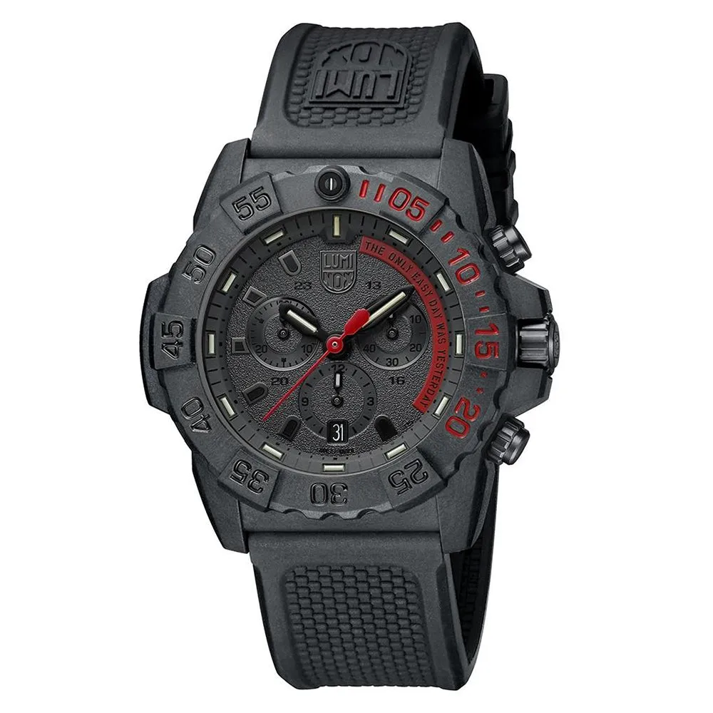 Luminox Men's Navy Seal Chronograph 3580 Series Black Rubber Band Black Dial Quartz Analog Watch - XS.3581.EY