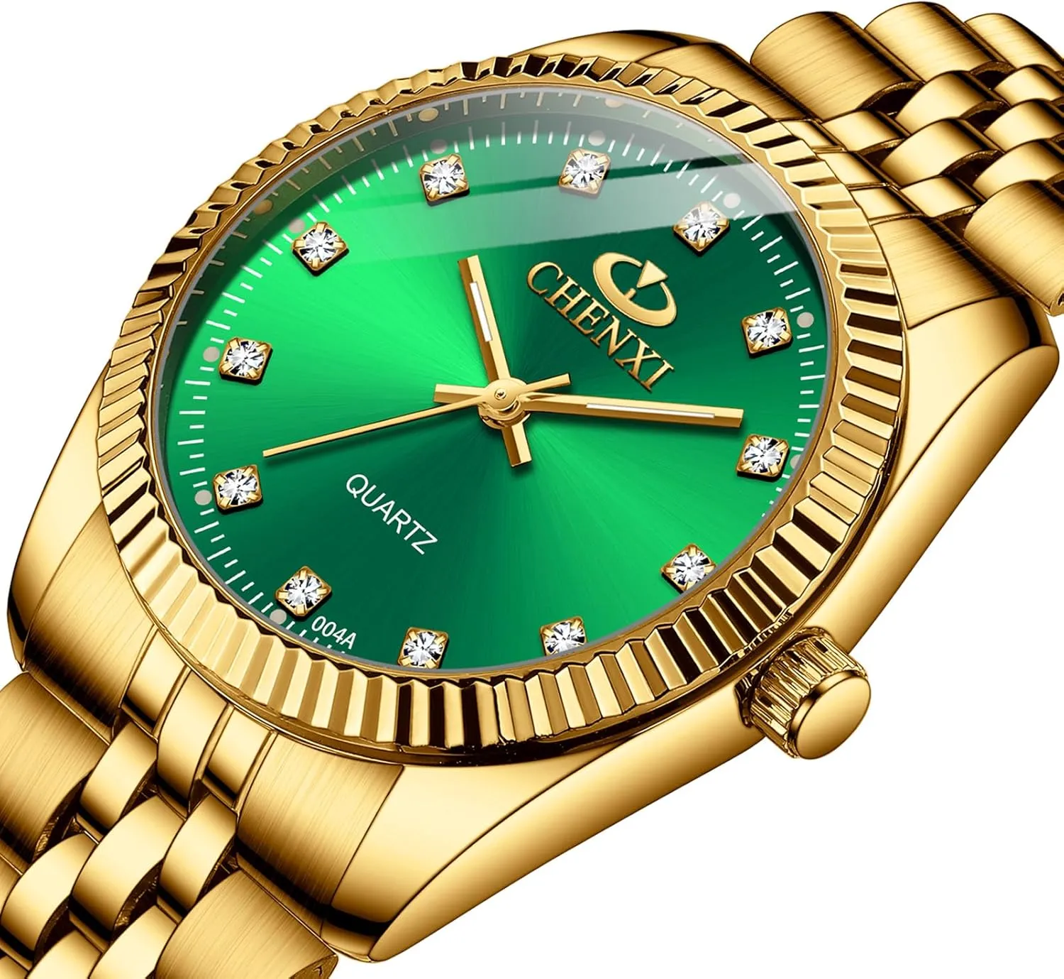 MASTOP Men's Analog Quartz Gold Watch Stainless Steel Band Business Dress Wrist Watch Classic Waterproof Watches (Green)