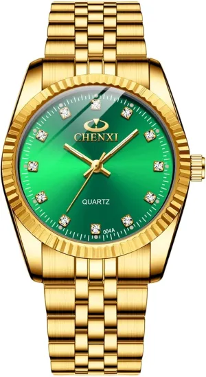 MASTOP Men's Analog Quartz Gold Watch Stainless Steel Band Business Dress Wrist Watch Classic Waterproof Watches (Green)