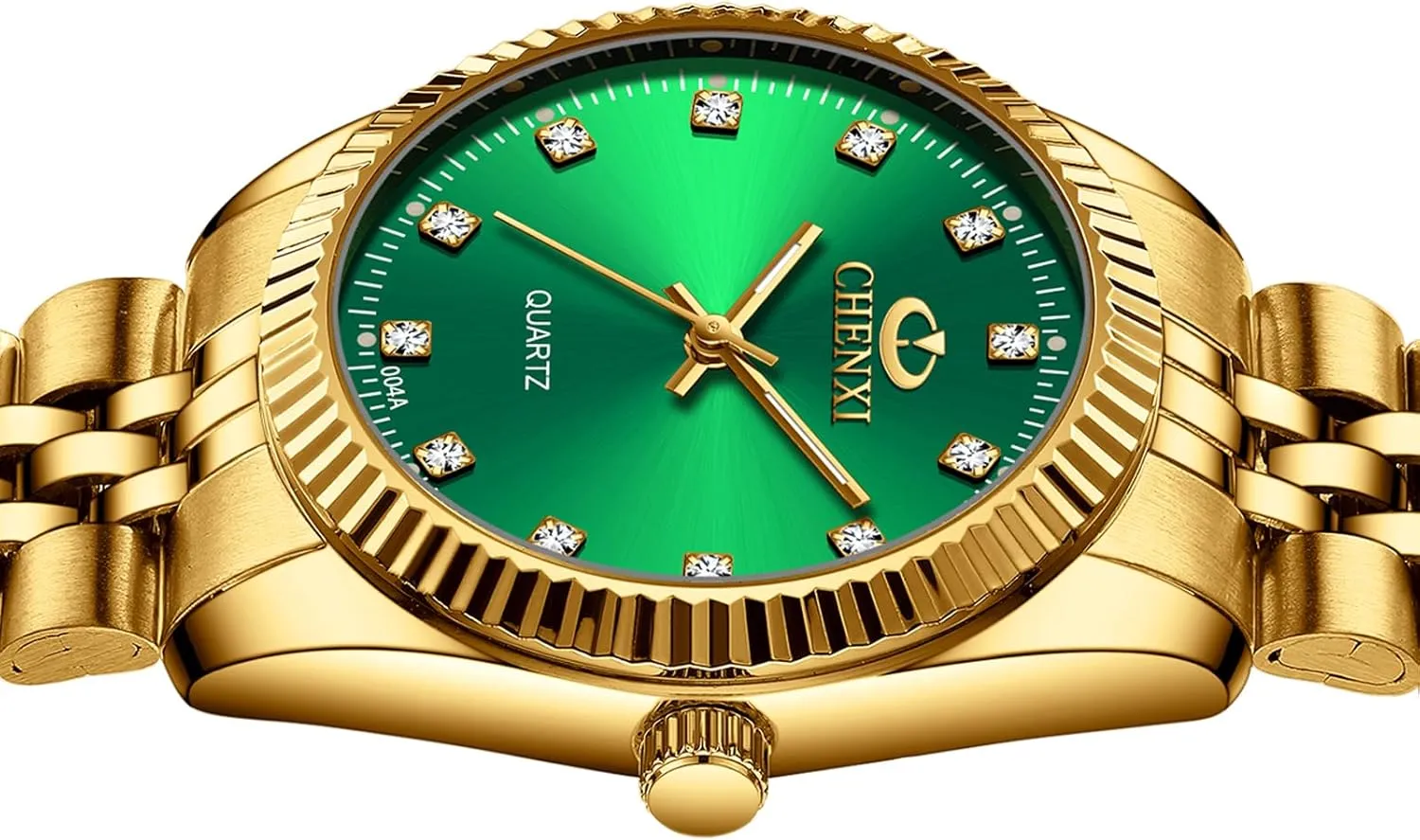 MASTOP Men's Analog Quartz Gold Watch Stainless Steel Band Business Dress Wrist Watch Classic Waterproof Watches (Green)