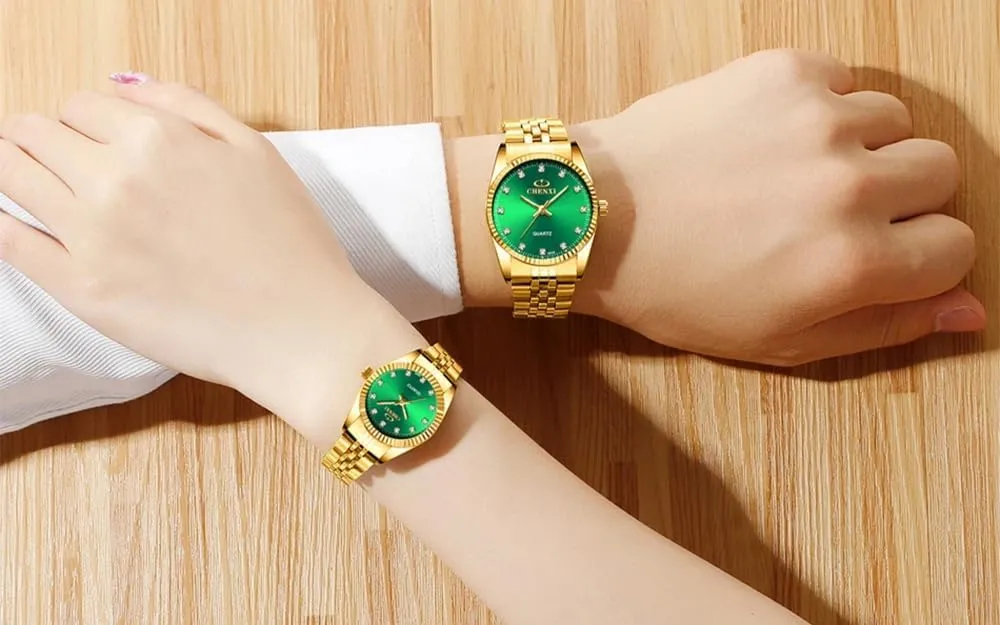 MASTOP Men's Analog Quartz Gold Watch Stainless Steel Band Business Dress Wrist Watch Classic Waterproof Watches (Green)
