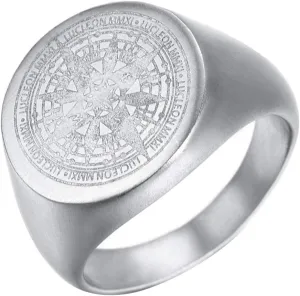 Mens Vintage Round Compass Signet Ring, Stainless Steel Nautical Compass Rings