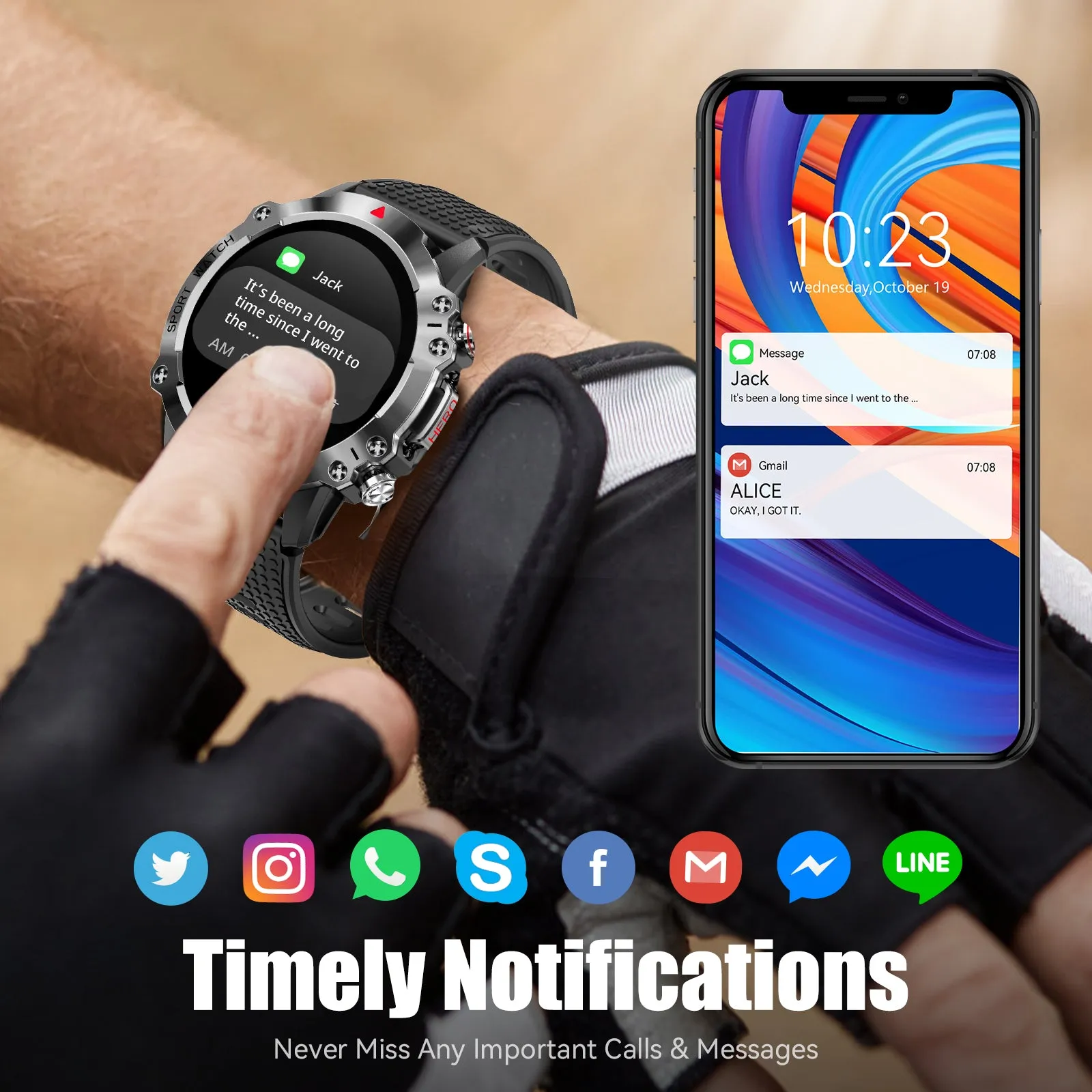 Military Smart Watch for Men Make Calls 1.39" HD Big Screen Outdoor Fitness Tracker with 105 Sports Modes Heart Rate Monitor Activity Tracker Rugged Tactical Smartwatch Compatible with Android iPhone