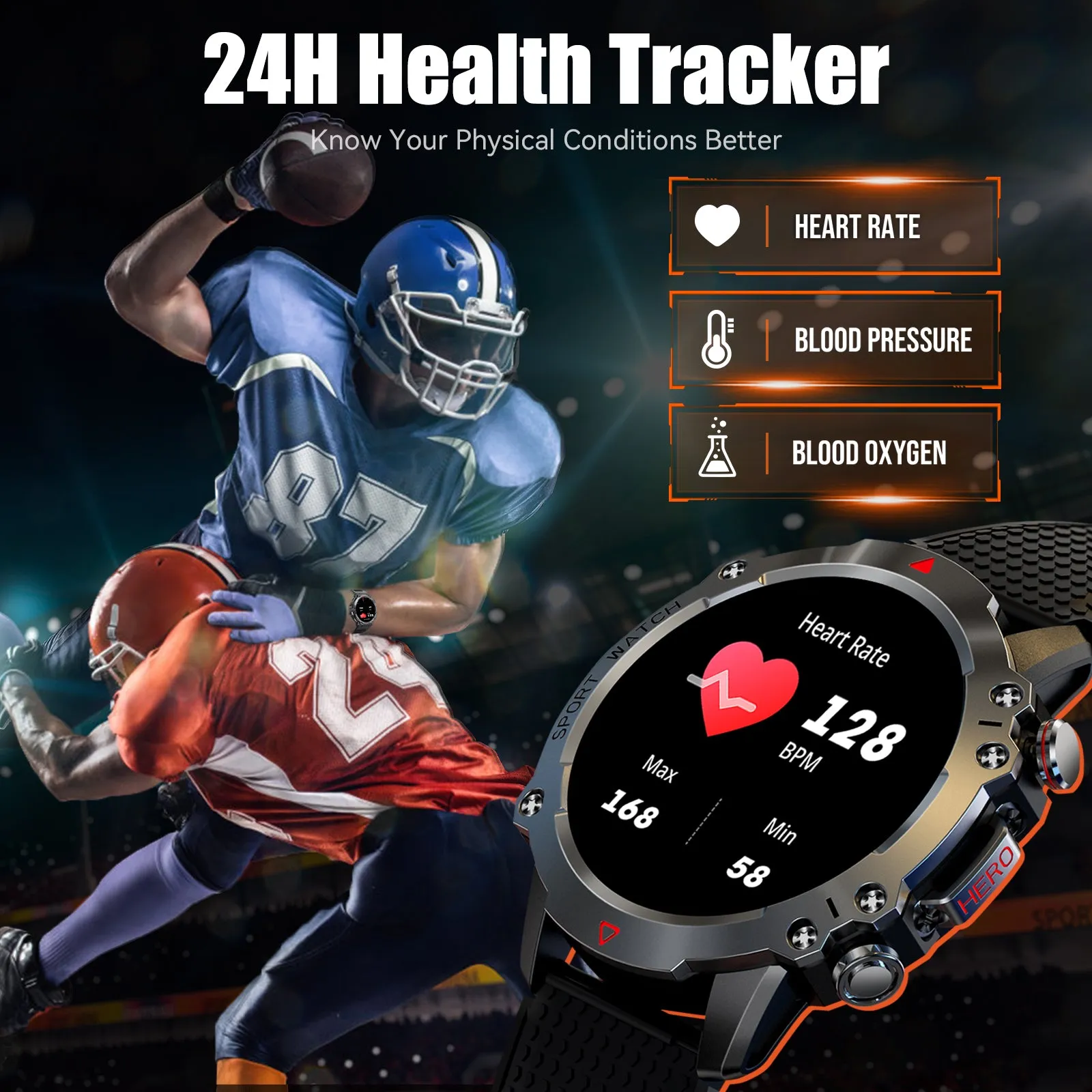 Military Smart Watch for Men Make Calls 1.39" HD Big Screen Outdoor Fitness Tracker with 105 Sports Modes Heart Rate Monitor Activity Tracker Rugged Tactical Smartwatch Compatible with Android iPhone