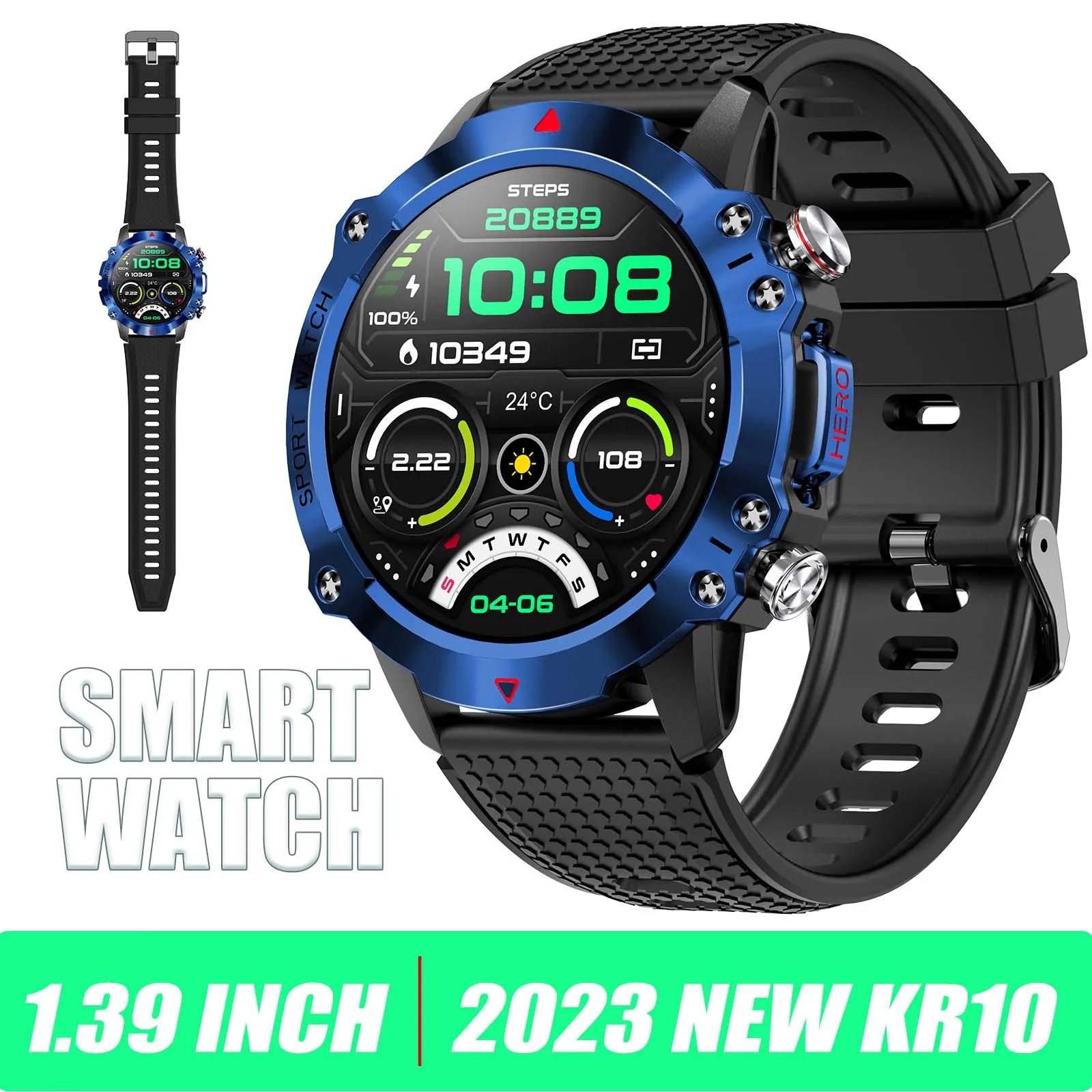 Military Smart Watch for Men Make Calls 1.39" HD Big Screen Outdoor Fitness Tracker with 105 Sports Modes Heart Rate Monitor Activity Tracker Rugged Tactical Smartwatch Compatible with Android iPhone