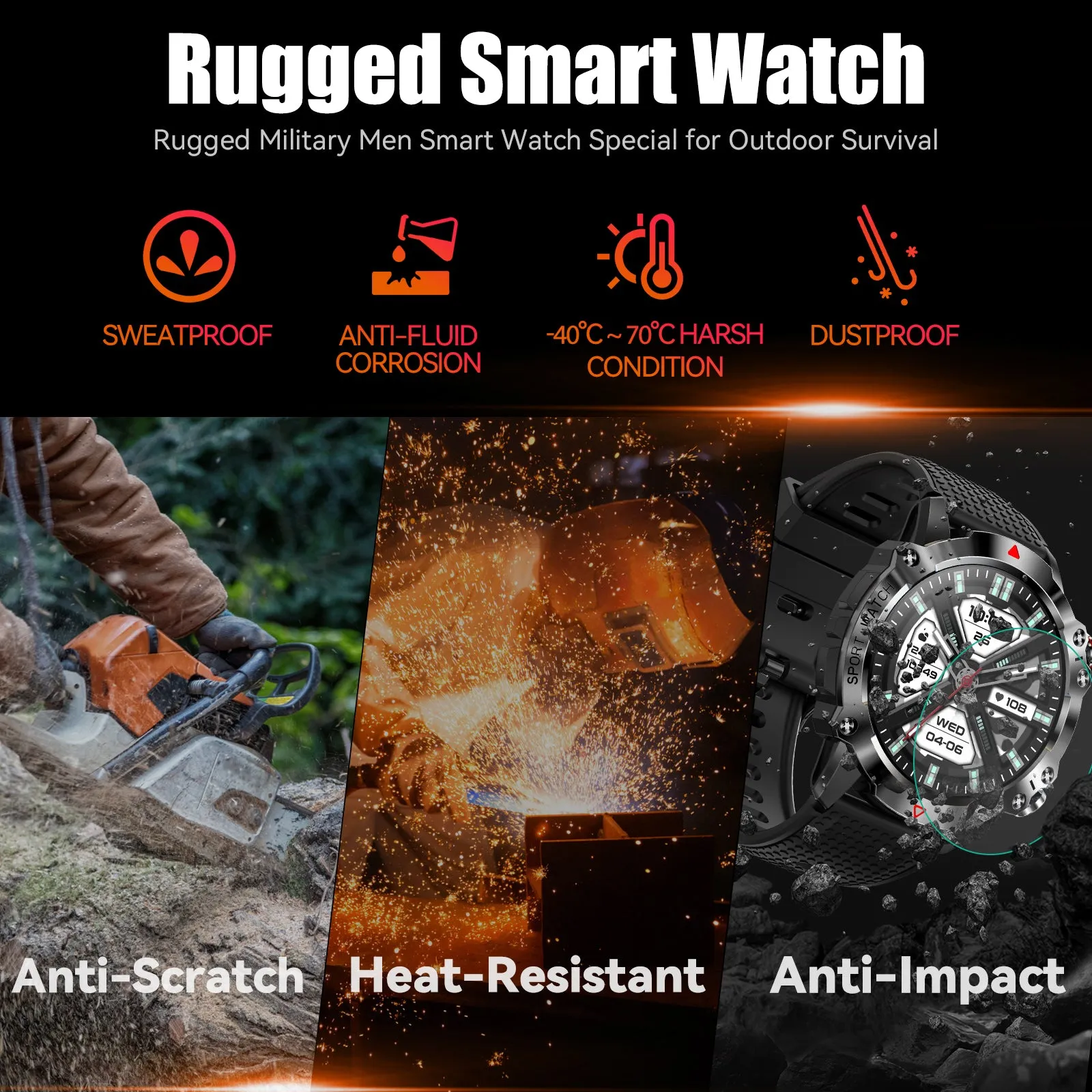 Military Smart Watch for Men Make Calls 1.39" HD Big Screen Outdoor Fitness Tracker with 105 Sports Modes Heart Rate Monitor Activity Tracker Rugged Tactical Smartwatch Compatible with Android iPhone