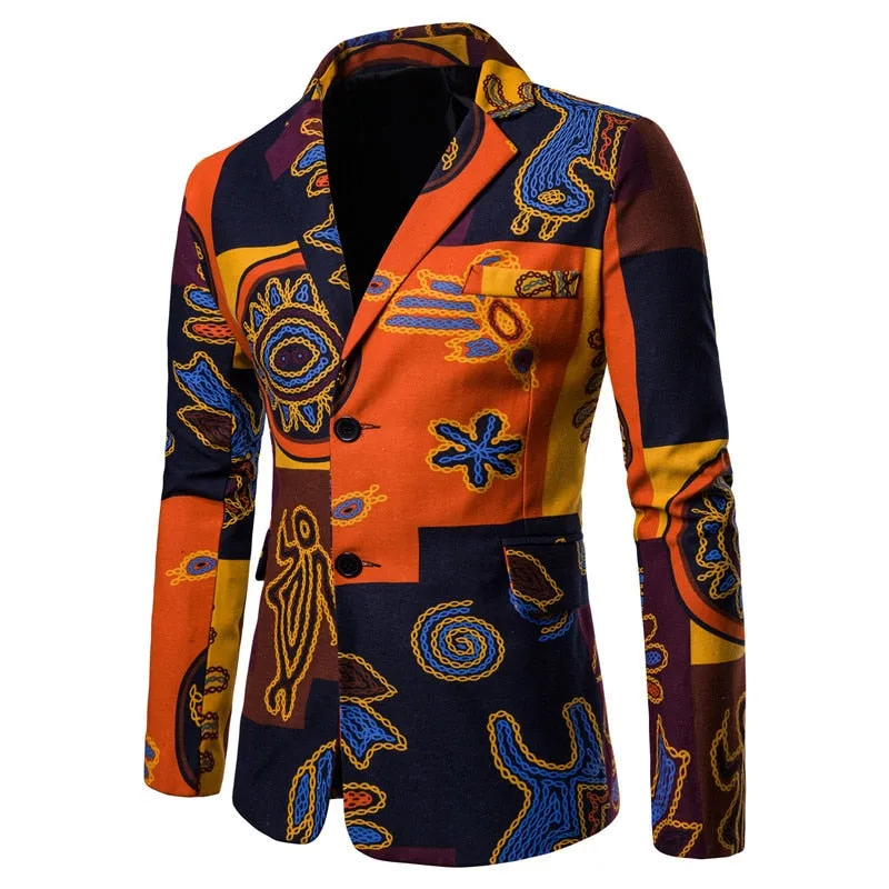 Newest African Style Blazer Linen Casual Printed Jackets Summer Fashion Men Suit Blazers Plus Size Male Coat