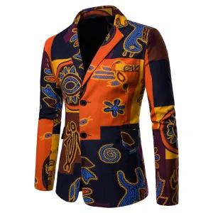 Newest African Style Blazer Linen Casual Printed Jackets Summer Fashion Men Suit Blazers Plus Size Male Coat