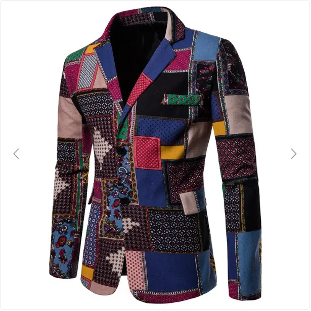 Newest African Style Blazer Linen Casual Printed Jackets Summer Fashion Men Suit Blazers Plus Size Male Coat