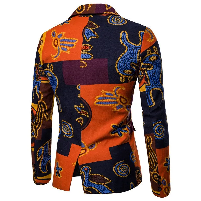 Newest African Style Blazer Linen Casual Printed Jackets Summer Fashion Men Suit Blazers Plus Size Male Coat