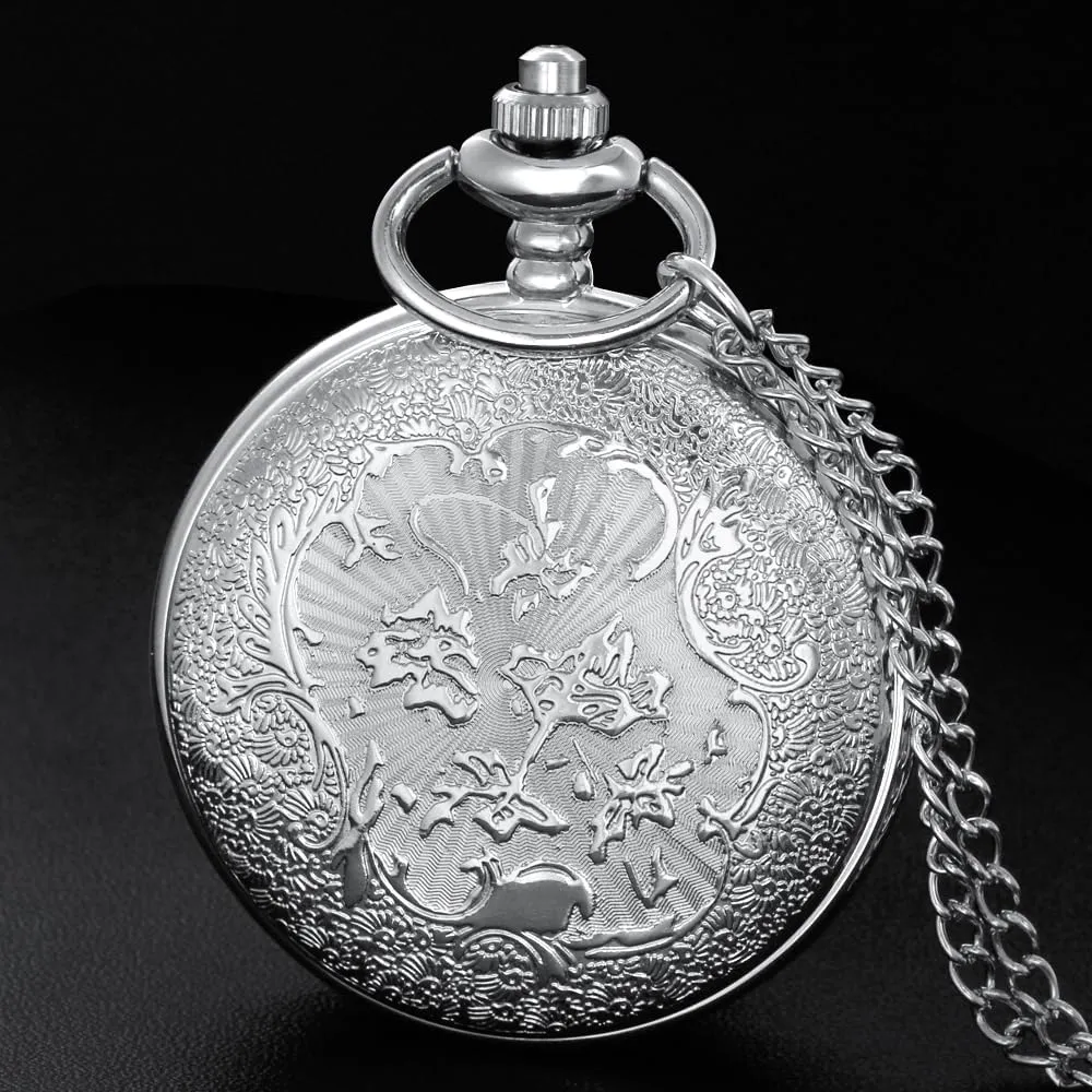 Nostalgia Movie Theme Design Alloy Quartz Pocket Watch with Chain Necklace Pendant & Gift Box