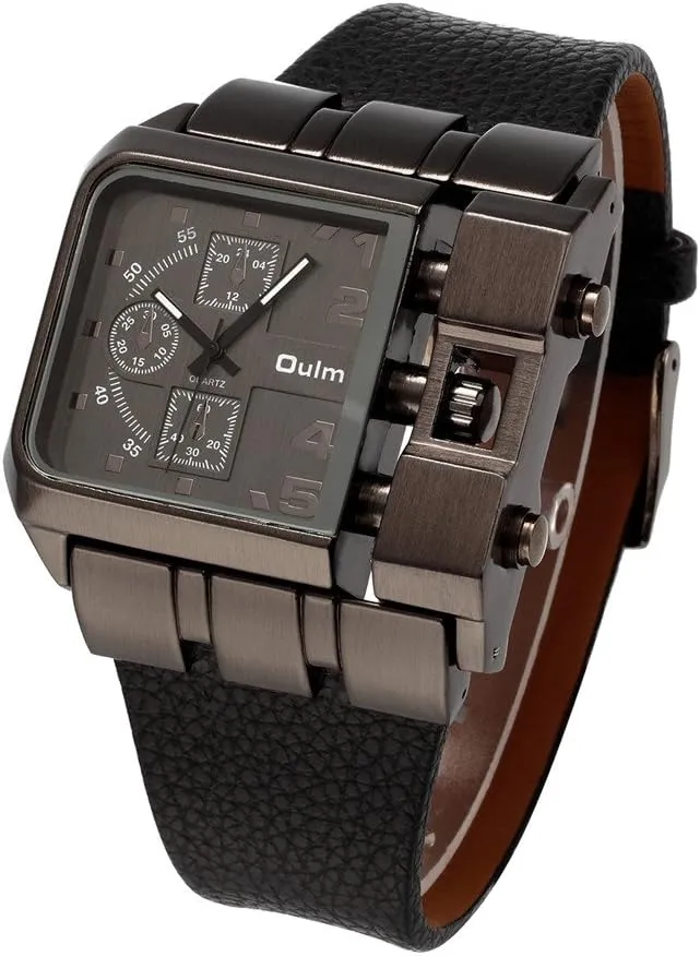 OULM 3364 Brand Original Rectangle Unique Design Men Wristwatch Wide Dial Leather Strap Quartz Watch S4589316