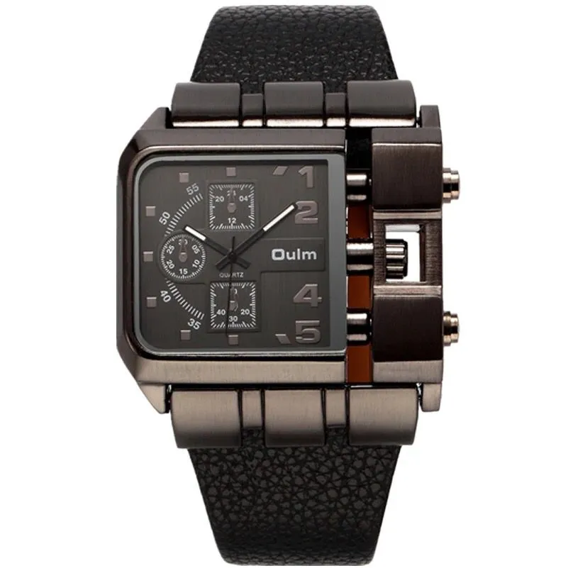 OULM 3364 Brand Original Rectangle Unique Design Men Wristwatch Wide Dial Leather Strap Quartz Watch S4589316