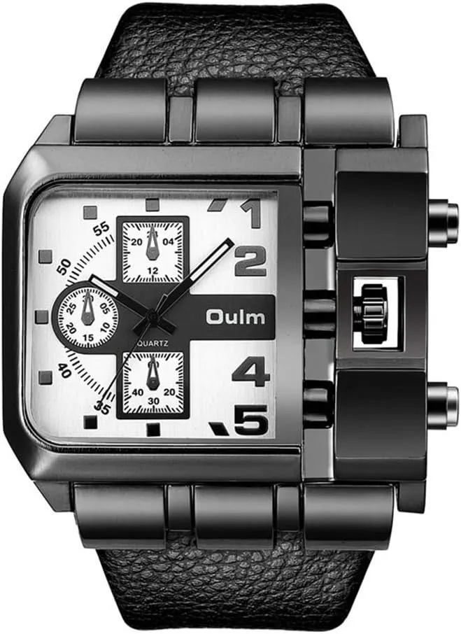 OULM 3364 Brand Original Rectangle Unique Design Men Wristwatch Wide Dial Leather Strap Quartz Watch S4589316