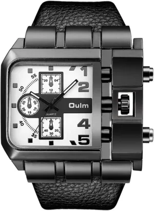 OULM 3364 Brand Original Rectangle Unique Design Men Wristwatch Wide Dial Leather Strap Quartz Watch S4589316