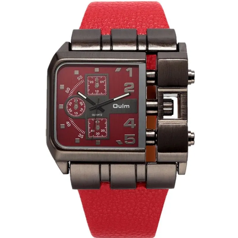 OULM 3364 Brand Original Rectangle Unique Design Men Wristwatch Wide Dial Leather Strap Quartz Watch S4589316