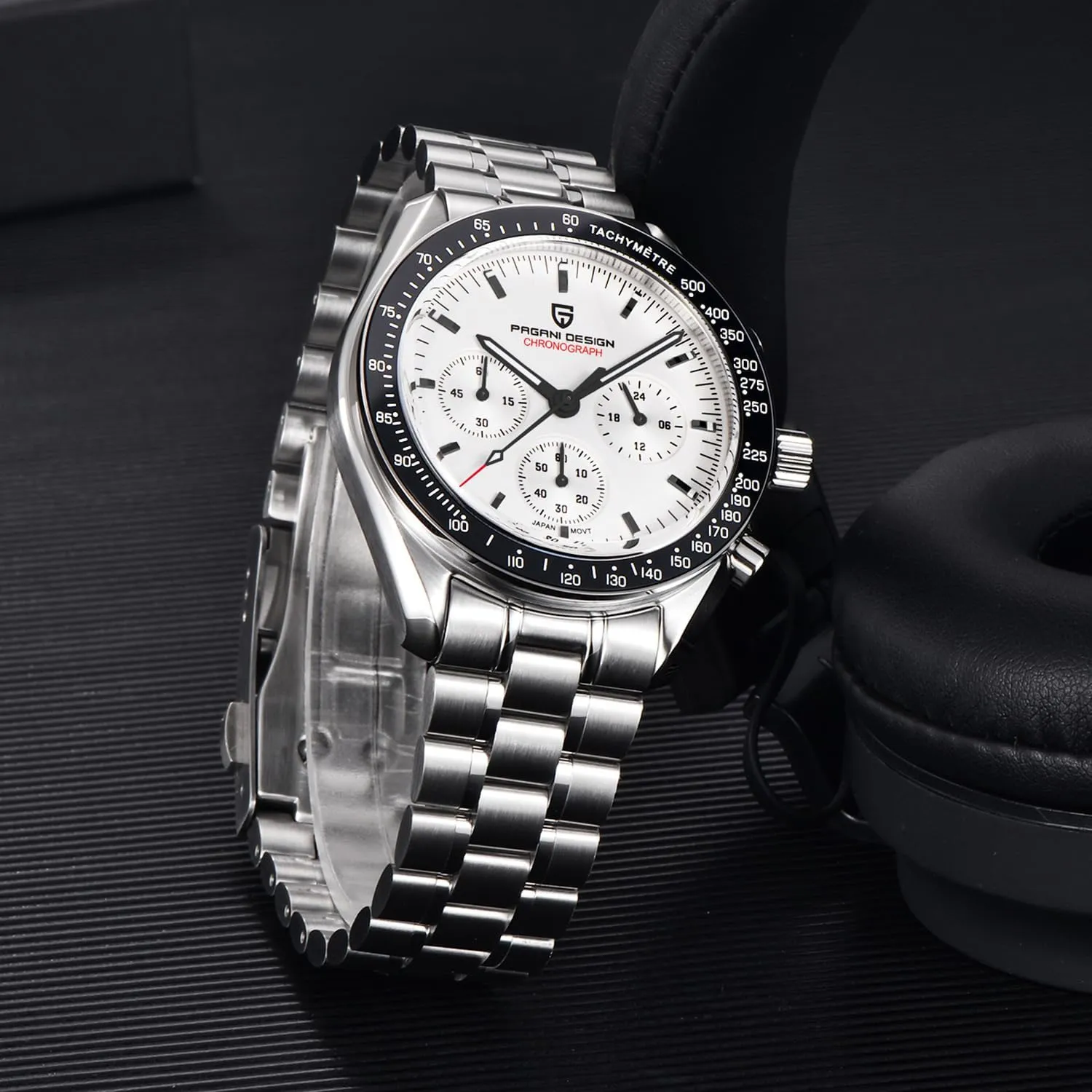 Pagani Design 1701 Men's Professional Chronograph Japan VK63 Quartz Movement Moon Wristwatch Stainless Steel 100M Waterproof Casual Analog Watch Date