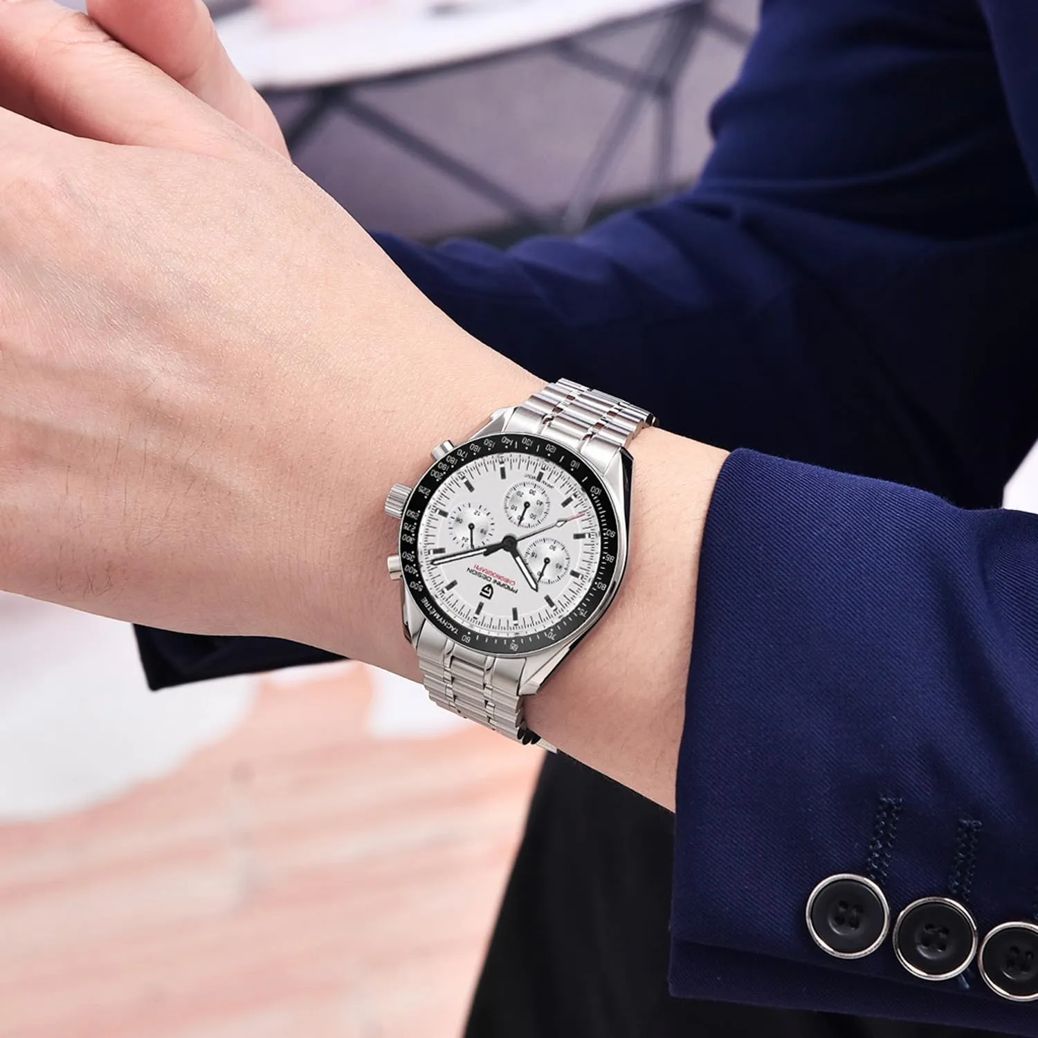 Pagani Design 1701 Men's Professional Chronograph Japan VK63 Quartz Movement Moon Wristwatch Stainless Steel 100M Waterproof Casual Analog Watch Date