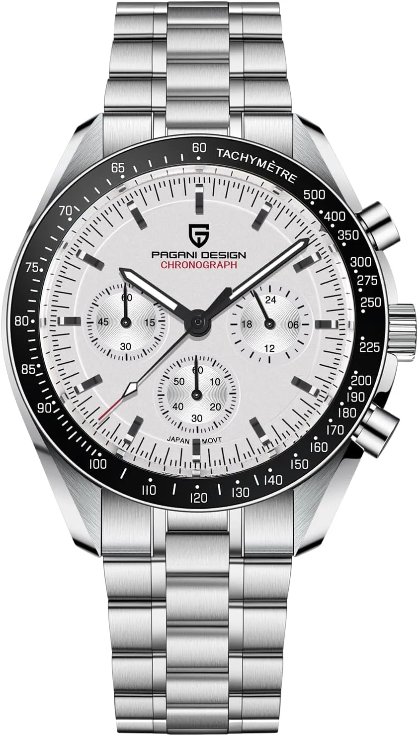 Pagani Design 1701 Men's Professional Chronograph Japan VK63 Quartz Movement Moon Wristwatch Stainless Steel 100M Waterproof Casual Analog Watch Date