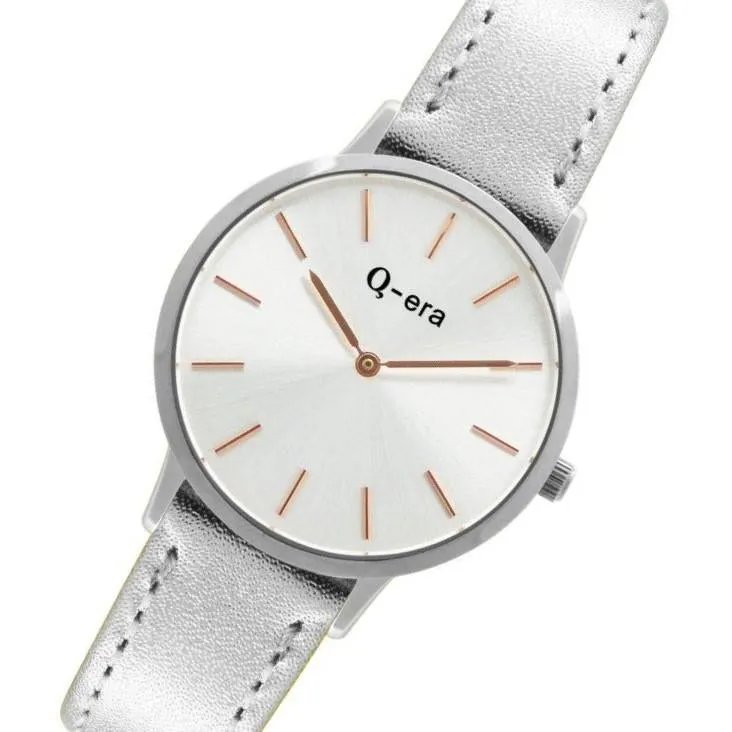 Q-era Metalilic Silver Leather Women's Watch - QV2801-10